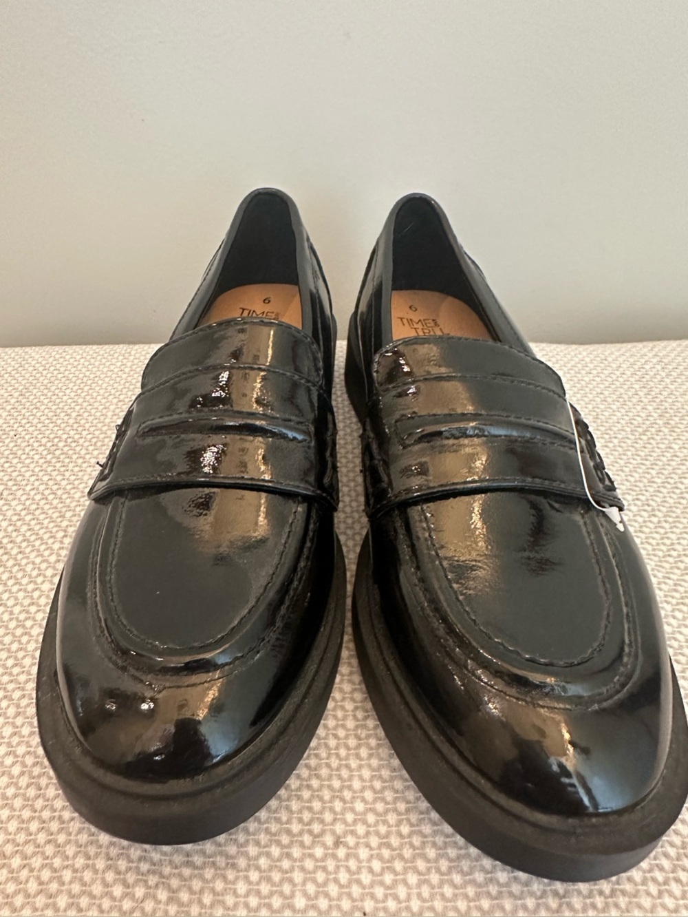Faux Patent Leather Loafers Womens 6 Chunky Platform 90s Y2K Time And Tru NEW